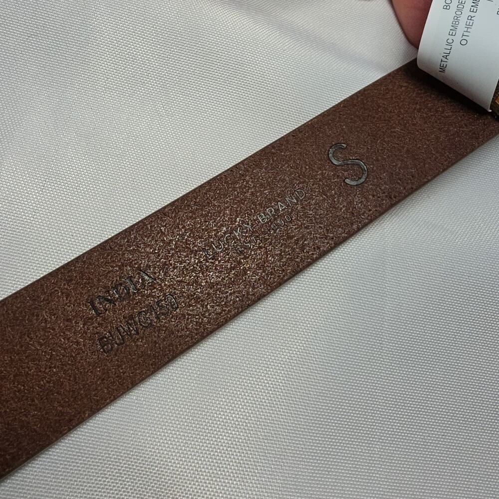 Lucky Brand Women’s Golden Floral Embroidered Leather M Brown Belt NWT BUWG159 - Picture 3 of 5